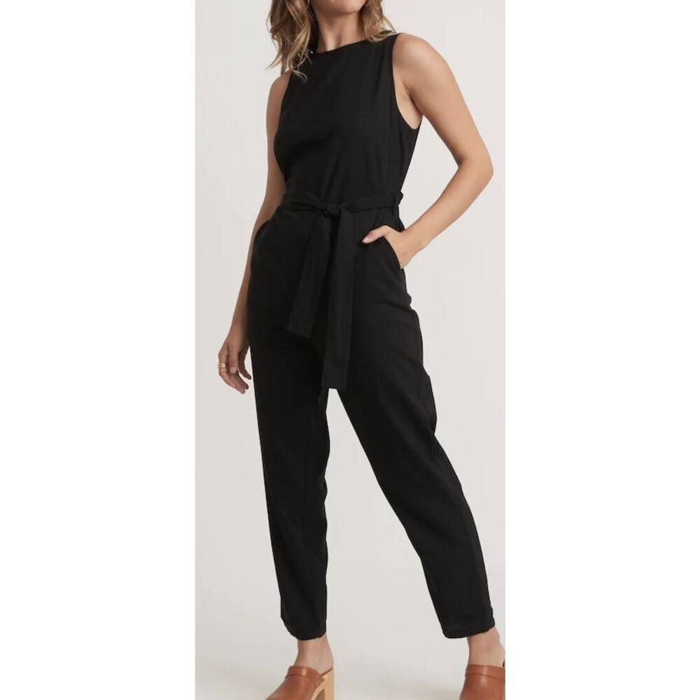 Marine‎ Layer Eloise Jumpsuit Womens Small Black Wrap Back Tie Waist Pockets